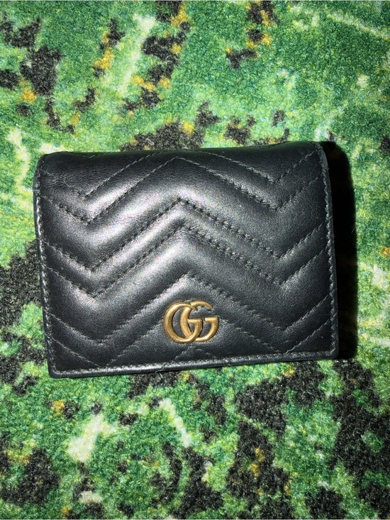 Gucci Handbags - Gucci Black Chevron Quilted Leather Card Holder with Gold GG